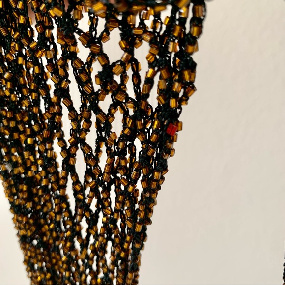 NWT Christine Phillipe Cali Couture Black & Bronze Beaded Crochet Knit Top Sz M - Picture 11 of 13